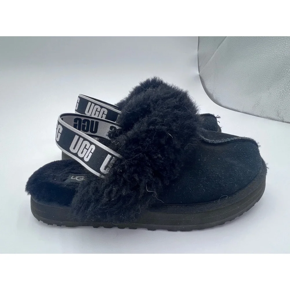 UGG Kids Black‎ Suede Sheepskin Fur Slingback Slippers Slides Shoes Size 4 Youth